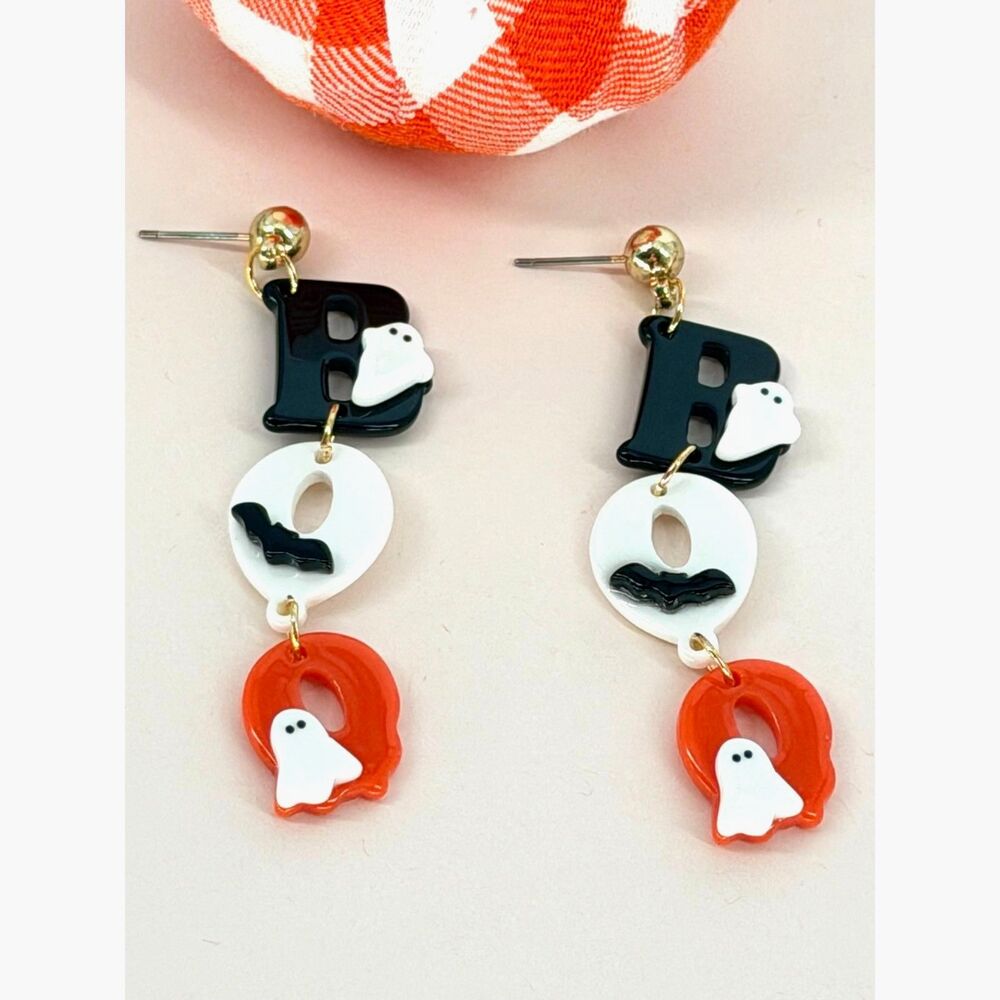 Halloween Ghost Bat Dangle Earrings, Cute Spooky Earrings, Statement Earrings